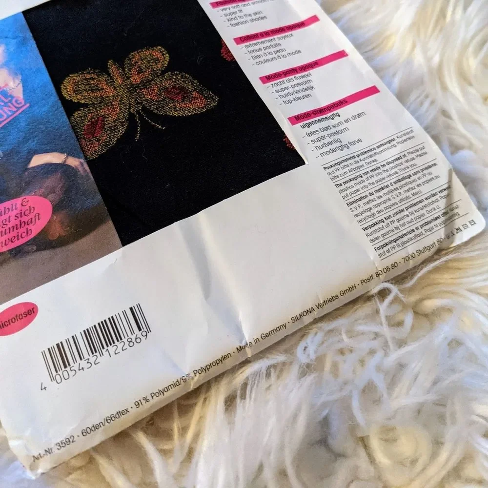 Silkona Control Top Opaque Fashion Tights with Butterfly Print S/M